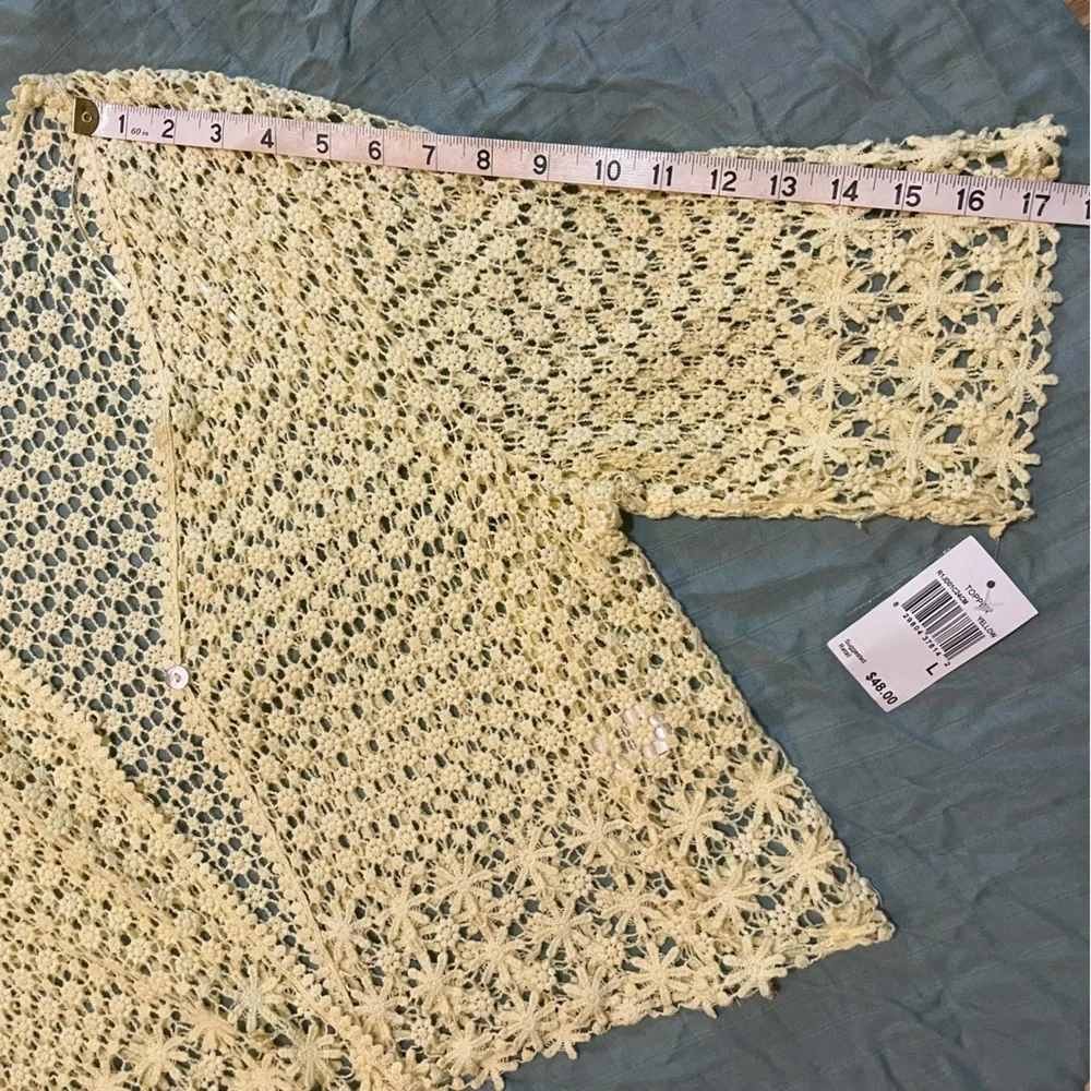 CHRISMcLaughlin Crochet Floral Butter Yellow Cardigan Lace Cropped Boho - Picture 12 of 16